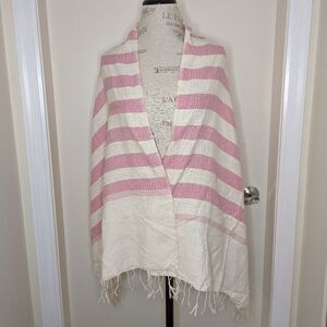 Pink stripe cotton linen blanket scarf